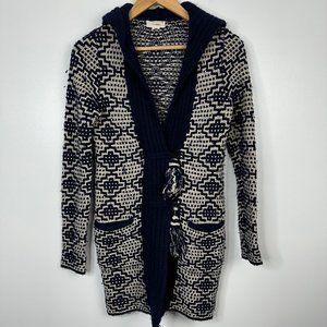 Fiets Voor Antropologie  Knit Cardigan Sweater Coat  Tassled  Jacquard  Navy XS